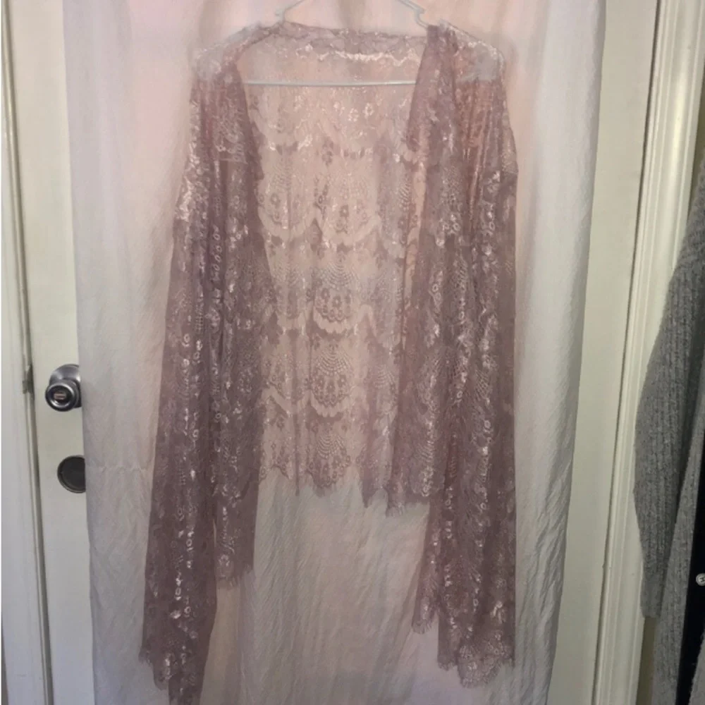 Sheer Side Shiny Lace and Cotton Plus Size Lavender Cardigan & Skirt XXL 47-52” - Picture 2 of 12
